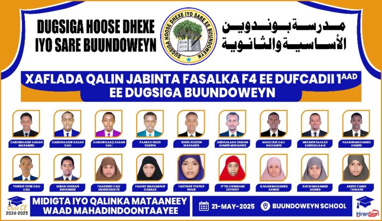 Munaasabad sagootin ah oo Baladweyne loogu qabtay ardey dhameysay dugsiga sare  ee Buundo weyn.