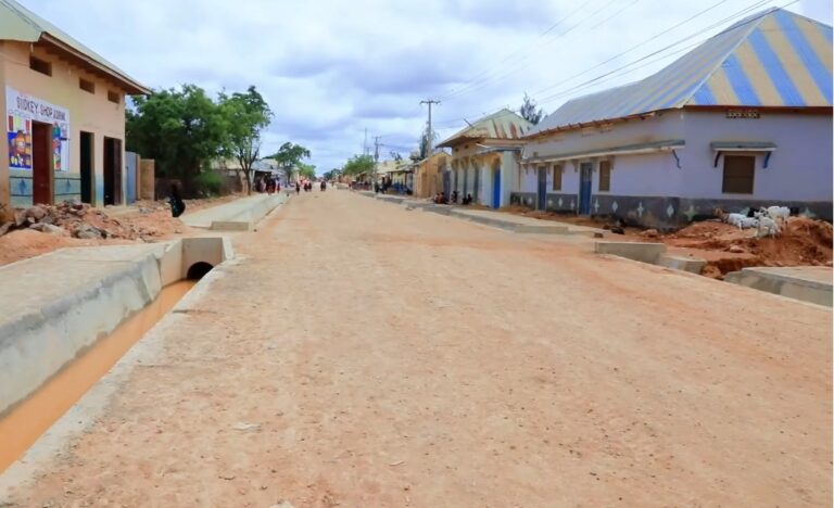 Dhismaha Wadada isgooyska Cunaaye Ee magaalada Baydhabo oo meel Wanaagsan Maraysa.